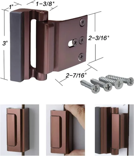Miniatura 4 de Paquete de 2 cerraduras de refuerzo de puerta con 8 tornillos, cerradura de puerta de seguridad para el hogar para niños pequeños, cerradura