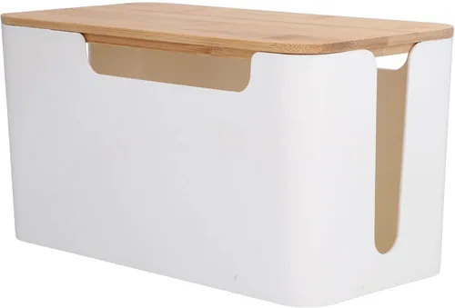 Caja organizadora de cables, caja organizadora de cables de madera con tapa, organizador de almacenamiento de cables, soporte de cable, organizador