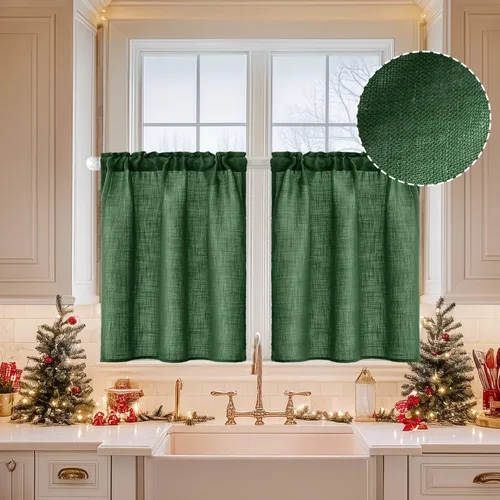 Miniatura 62 de MIULEE Cortinas de Halloween para cafetería de 24 pulgadas de largo, cortina de media ventana semitransparente, cortinas de lino cortas estilo casa