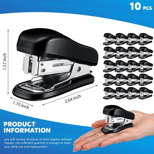 Miniatura 2 de Sherr Paquete de 10 mini grapadoras a granel con 15000 clavos, engrapadoras de oficina para escritorio con capacidad de 25 hojas, escritorio de mano