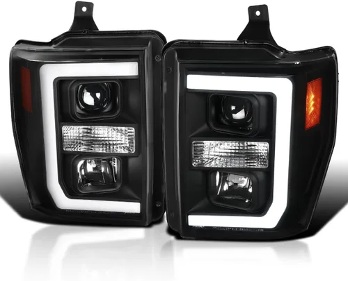 SPEC-D TUNING Faros Proyectores Negros con Barra LED Compatibles con Ford F-250, F-350, F-450, F-550 Super Duty 2008-2010, Juego de Faros Izquierdo