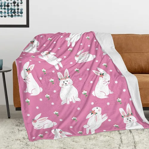 Miniatura 15 de Manta de Pascua y primavera, manta de felpa acogedora y suave para sofá, cama, sofá, viajes, campamento para adultos/niños, color azul y blanco