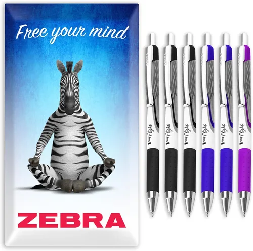 Miniatura 6 de Zebra Pen Bolígrafos clásicos Z-Grip Flight de punta gruesa de 0.047 in, paquete de 6 en embalaje de regalo (negro y morado)