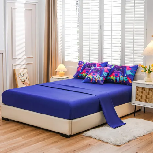 Miniatura 3 de Aimuan Juego de edredón de videojuegos para niños, conjunto de ropa de cama para niños, consola de videojuegos, botones de acción, novedoso y Morado