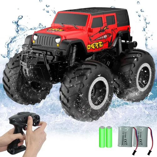 Miniatura 10 de STEMTRON Coche de control remoto anfibio 2.4GHz 1:20 todo terreno todoterreno RC coche control remoto barco regalos para niños niños rojo Rojo Suv