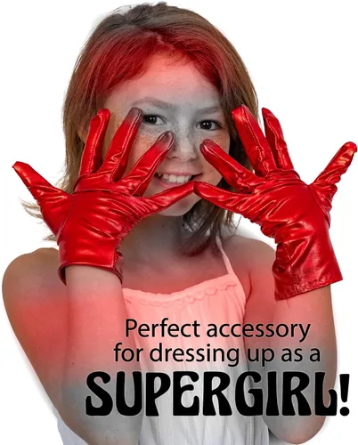 Miniatura 2 de Skeleteen Guantes de disfraz de color rojo metálico, juego de guantes de vestir elásticos de noche de superhéroe rojo brillante para hombres