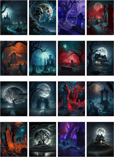 Miniatura 2 de Decoupage - Paquete de papel (35 hojas de 6 x 8 pulgadas) para cementerio abandonado FLONZ Halloween Ilustración Ilustración Tarjetas