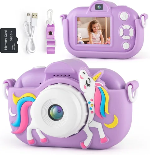 Cámara para niños para niñas de 3 a 5 años, cámara digital para niños con cubierta de silicona, grabación de video de 48MP/1080P, cámara selfie para
