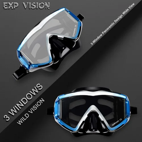 Miniatura 4 de Máscara de buceo Pano 3 para adultos, máscara de esnórquel de vidrio templado, máscara de natación antivaho sin fugas, gafas de natación con Azul