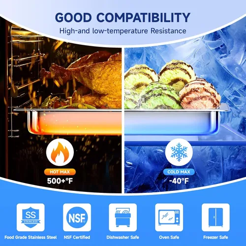 Miniatura 5 de Sartén de hotel con tapas de medio tamaño de 6.35 cm de profundidad, platos calentadores de acero inoxidable para buffet, sartén de mesa de vapor