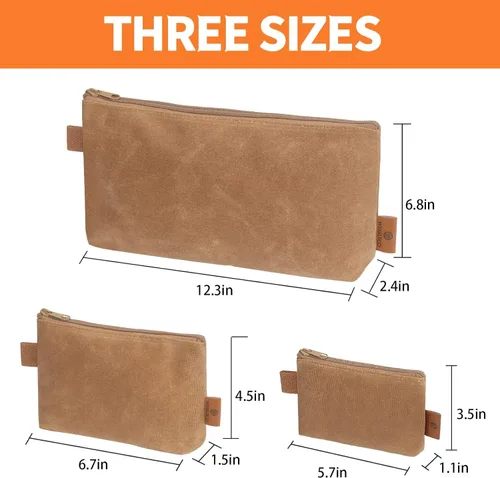 Miniatura 4 de Bolsa de Lona con Cremallera, Paquete de 3 Organizador de Bolsa Pequeña para Herramientas, Bolsa Mini con Cremallera de Lona Encerada Resistente