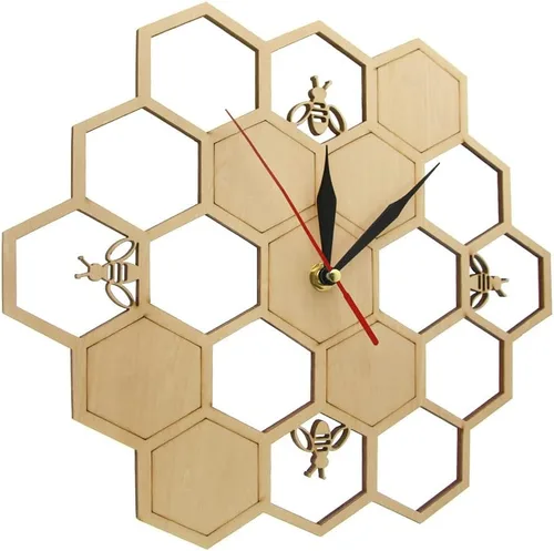 Miniatura 2 de XDG Reloj de pared de madera natural con diseño de abejas y panal de abeja, arte de pared, diseño de abeja, miel, contemporáneo, para decoración