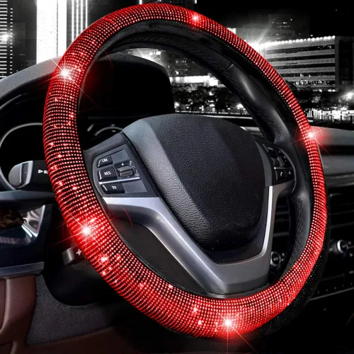 Miniatura 11 de Valleycomfy Funda para volante para mujeres y hombres Bling Bling con cristales tipo diamante brillantes, protector de volante de carro SUV