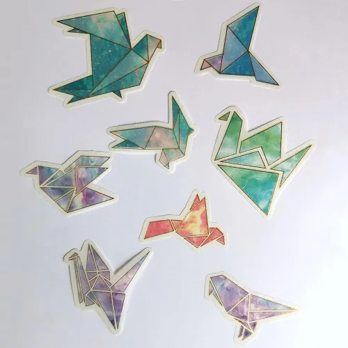 Miniatura 4 de Calcomanías de papel de fantasía Kawaii con grúas doradas, autoadhesivas, paquete de calcomanías decorativas para álbumes de recortes, diario