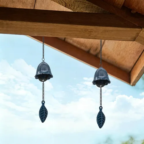 Miniatura 7 de Campanillas de viento de hojas japonesas, pequeño colgante de campana de viento para colgar en el exterior, de hierro fundido, adorno para bendecir