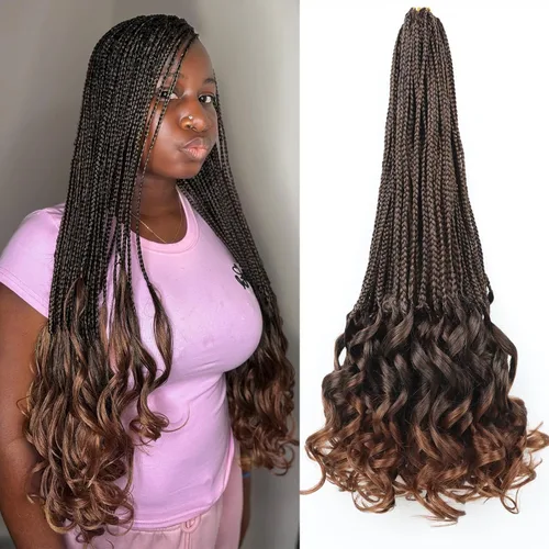 Miniatura 60 de Trenzas de ganchillo rizado francés T33, cabello pre-anillado 10 pulgadas, trenzas cortas rizadas francesas con extremos rizados, trenzas box