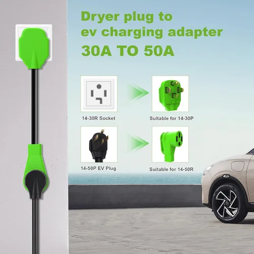 Miniatura 6 de Adaptador de cargador NEMA 14-30P a 14-50R EV - Adaptador de secadora a EV de 30A a 50A, 4 clavijas con mango de agarre ergonómico, 250V, 10 AWG