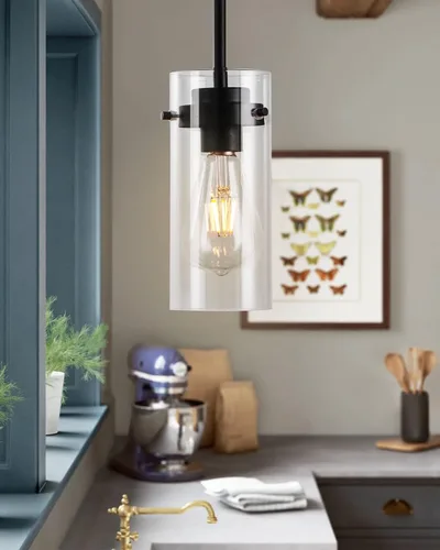 Miniatura 9 de EAPUDUN Lámparas colgantes industriales, iluminación colgante con pantalla de vidrio transparente, lámpara colgante vintage para isla de cocina