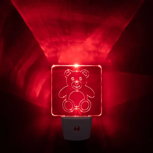 Spectra479 - Luz nocturna LED roja tenue para dormitorios y baños [paquete de 2] - BioRhythm Safe - (Teddy Bear)
