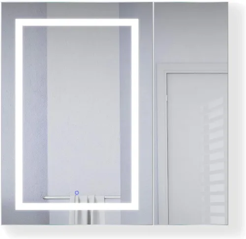 Krugg Botiquín LED de 36 x 36 pulgadas | Armario de espejo empotrado o de montaje en superficie con atenuador y desempañador + 3 espejos de