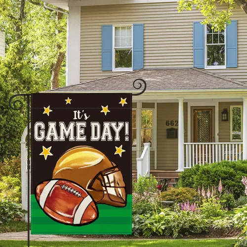 Miniatura 3 de AVOIN colorlife Bandera de jardín de fútbol con texto en inglés «It's Game Day» de doble cara, bandera para exteriores con texto en inglés «It's