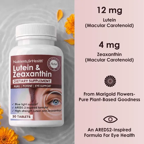 Miniatura 2 de Rawleigh Luteína y zeaxantina: 30 tabletas pequeñas veganas con 12 mg de luteína y 4 mg de zeaxantina (carotenoides maculares), inspirado