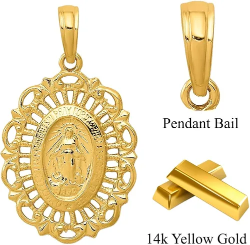 Miniatura 4 de Colgante de medalla milagrosa ovalada de oro de 14 quilates para mujer, Metal