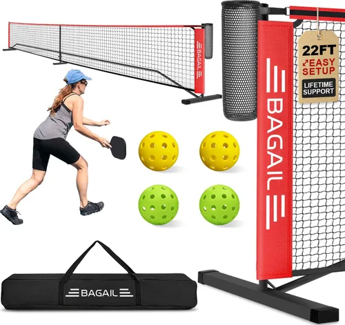 Miniatura 9 de BAGAIL Juego de red de pickleball portátil, red de bolas de pickleball de tamaño reglamentario de 22 pies con colector de bolas, 4 bolas y bolsa