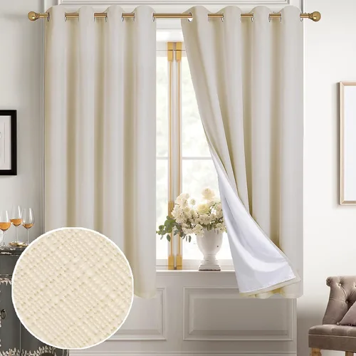 Miniatura 117 de Diraysid Cortinas 100% opacas de lino beige para dormitorio, con ojales, aislamiento térmico, cortinas de oscurecimiento de habitación