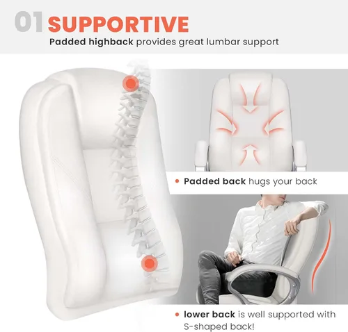 Miniatura 3 de NEO Chair Silla de escritorio de oficina ergonómica ejecutiva ejecutiva de respaldo alto gerencial de cuero PU soporte lumbar para tareas de juego
