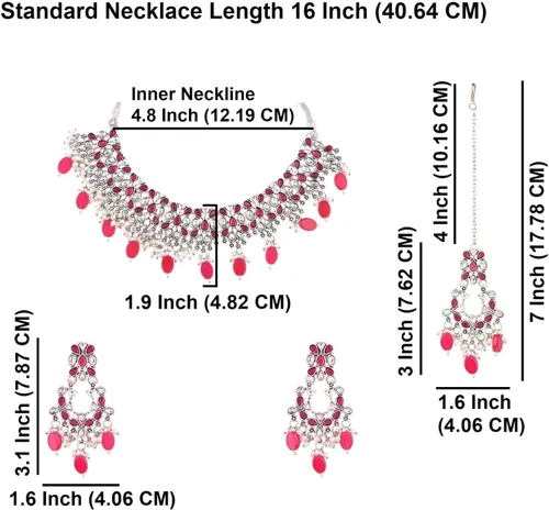 Miniatura 2 de Efulgenz Jewelry Sets for Women Necklace Earrings and Maangtikka Bohemian Indian Oxidized Vintage Bridal Sets Faux Pearl Kundan Choker Necklace