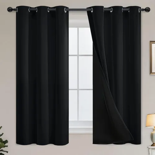 Yakamok Cortinas negras, cortinas de ventana con aislamiento térmico y eficiencia energética para dormitorio, cortinas opacas completas y cortinas