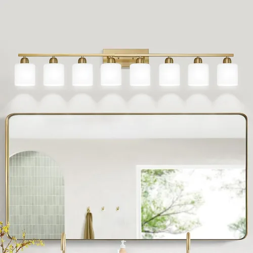 Miniatura 29 de Luz de baño de níquel cepillado, Luz de tocador de baño de 2 luces de níquel cepillado, Lámpara de tocador con pantallas de vidrio esmerilado blanco