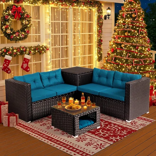 Miniatura 8 de Outvita Juego de 4 muebles de patio al aire libre, juego de sofá de conversación de ratán de polietileno, muebles exteriores de mimbre para todo