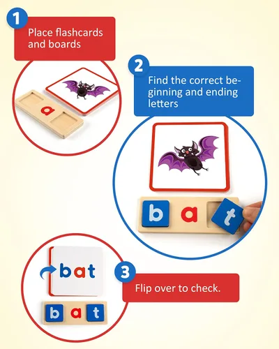 Miniatura 2 de Coogam - Juguete educativo Montessori, cartas didácticas de clasificación de letras de lectura de vocales cortas, rompecabezas del alfabeto, juego