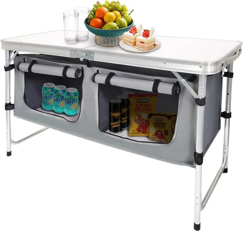 Miniatura 9 de CampLand - Mesa plegable de aluminio para exteriores, ligera, de altura ajustable con organizador de almacenamiento para barbacoa, fiesta, camping