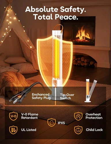 Miniatura 5 de Calentador de exterior para patio, calentadores infrarrojos eléctricos de 1500 W para porche, garaje, uso en interiores, temporizador de 9 horas