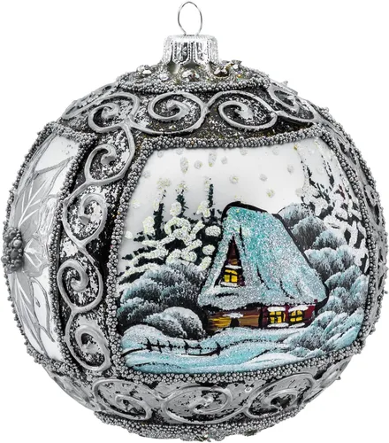 Miniatura 12 de Adorno navideño de capilla azul con soporte, bola de vidrio soplado polaco pintada a mano, bola extra grande de 8 pulgadas/200mm, adorno de fe eterna