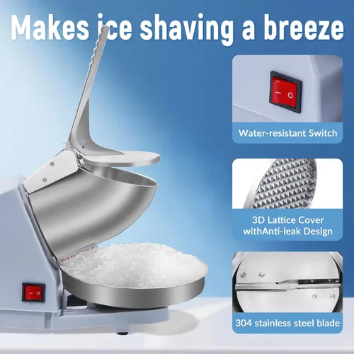Miniatura 3 de Máquina de hielo afeitado, máquina de afeitar eléctrica de hielo con cuchillas de acero inoxidable, potente máquina de cono de nieve para cocina