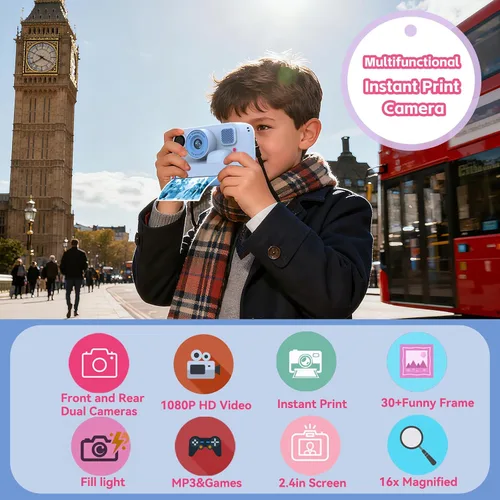 Miniatura 6 de Cámara de impresión instantánea para niños, cámaras de impresión digital instantánea HD 1080P