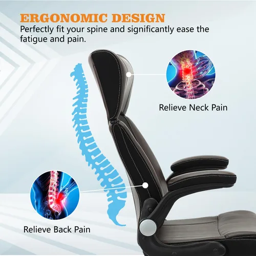 Miniatura 2 de ZLHECTO® Silla de oficina ejecutiva, silla de escritorio ergonómica de cuero, reposacabezas ajustable ampliado con brazos abatibles, silla giratoria