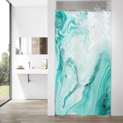 Miniatura 16 de MitoVilla Cortina de regadera, poste pequeño, 36 x 72, color mármol azul, juego de cortina de ducha estrecha de tamaño medio, abstracta, degradada