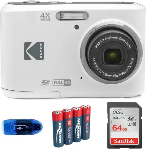 KODAK Pixpro FZ45 - Paquete de cámaras digitales, incluye: SanDisk 64GB SDXC tarjeta de memoria, baterías de repuesto y lector de tarjetas (4