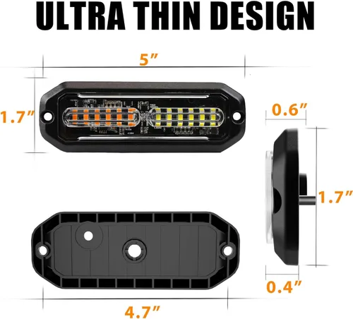 Miniatura 4 de WINECO 8 Piezas Luces LED Estroboscópicas de 12V con Función de Sincronización Ámbar Blanco 12LED Luces de Advertencia de Peligro de Emergencia