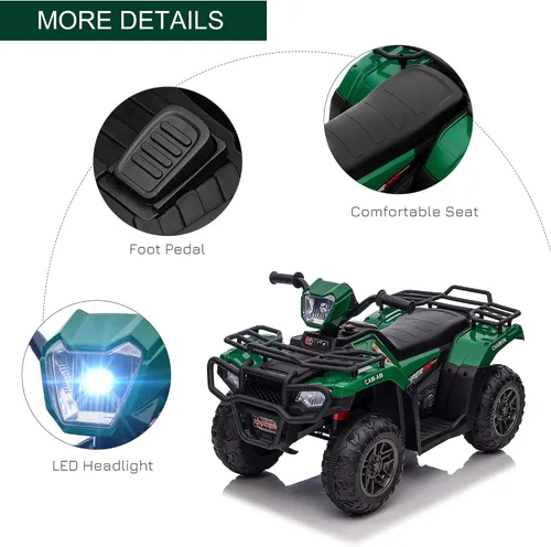 Miniatura 6 de Aosom Quad ATV eléctrico de 12 V para niños, vehículo de 4 ruedas, 4 km/h, con faro, música, MP3, neumáticos con tracción, batería, para niños de 3