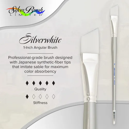 Miniatura 2 de Silver Brush 1506-1 Silverwhite - Cepillo Taklon blanco de mango largo, angular, 1 pulgada