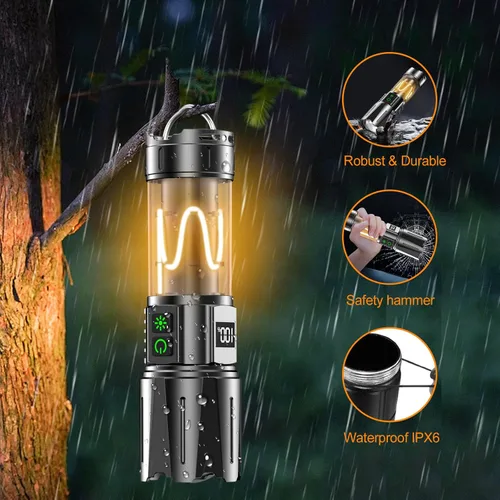 Miniatura 8 de Linterna súper brillante de alto lúmenes 100000 recargable, potente LED de 50 W, larga duración de 30 horas, Daul Bottons 10 modos con luz lateral