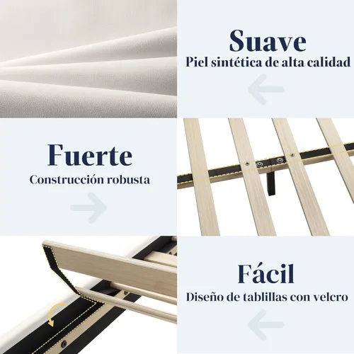Miniatura 5 de Allewie - Base de cama tamaño queen con cabecera ajustable, cama de plataforma de piel sintética con listones de madera, base de colchón resistente
