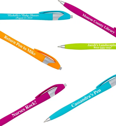 Miniatura 5 de ExpressDesigns™ - Bolígrafos de tinta de colores personalizados Soft Touch Colores de tinta de neón Mensaje impreso personalizado de elección