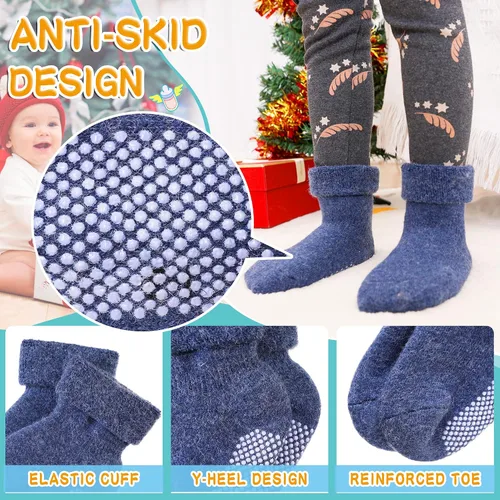Miniatura 4 de Eyean Calcetines de lana con agarre para bebé, suaves, cálidos, gruesos, antideslizantes, para niños, niños y niñas, calcetines hasta la pantorrilla